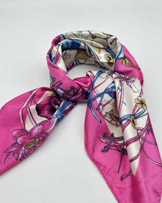 Rose red retro small silk scarf